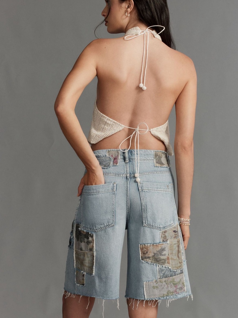 Anthropologie Pilcro The Adi High-Rise Patchwork Light Wash Denim Bermuda Shorts - Picture 2 of 5
